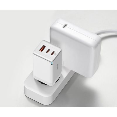 Зарядное устройство Baseus 2xUSB-C 65W + 1xUSB GaN + cable USB-C to USB-C 100W 1.0m white (CCGP120202)