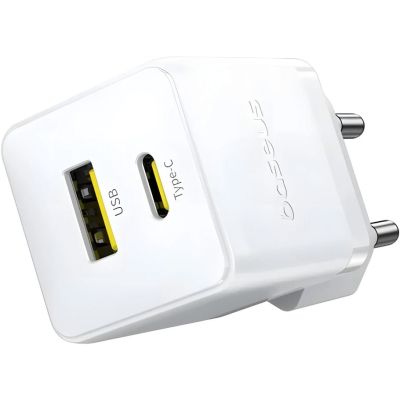 Зарядное устройство Baseus 1xUSB-C 20W + 1xUSB white + cable USB-C to USB-C 60W 1.0m (P10111608213-01)