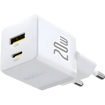 Зарядное устройство Baseus 1xUSB-C 20W + 1xUSB white + cable USB-C to USB-C 60W 1.0m (P10111608213-01)
