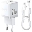 Зарядное устройство Baseus 1xUSB-C 20W + 1xUSB white + cable USB-C to USB-C 60W 1.0m (P10111608213-01)
