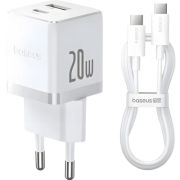 Зарядное устройство Baseus 1xUSB-C 20W + 1xUSB white + cable USB-C to USB-C 60W 1.0m (P10111608213-01)