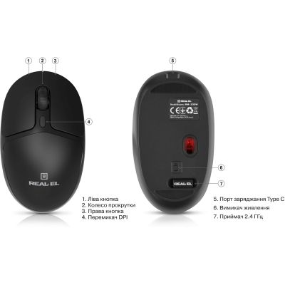 Мышка REAL-EL RM-335W Wireless Black (EL123200055)