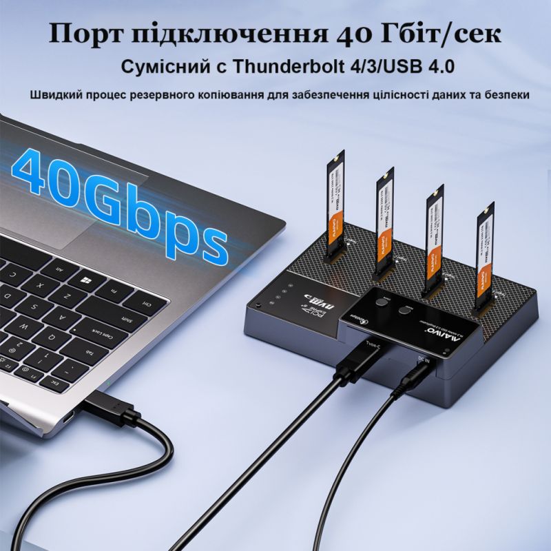 Док-станция для накопителей Maiwo 4*NVMe M.2 SSD Key M/B+M to USB4.0 USB-C 40Gbps (K3015P4)