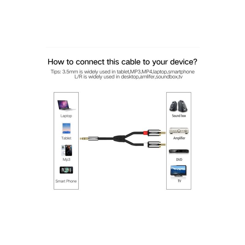 Кабель мультимедийный 3.5mm M to 2xRCA M 1.0m AV116 black Ugreen (10749)