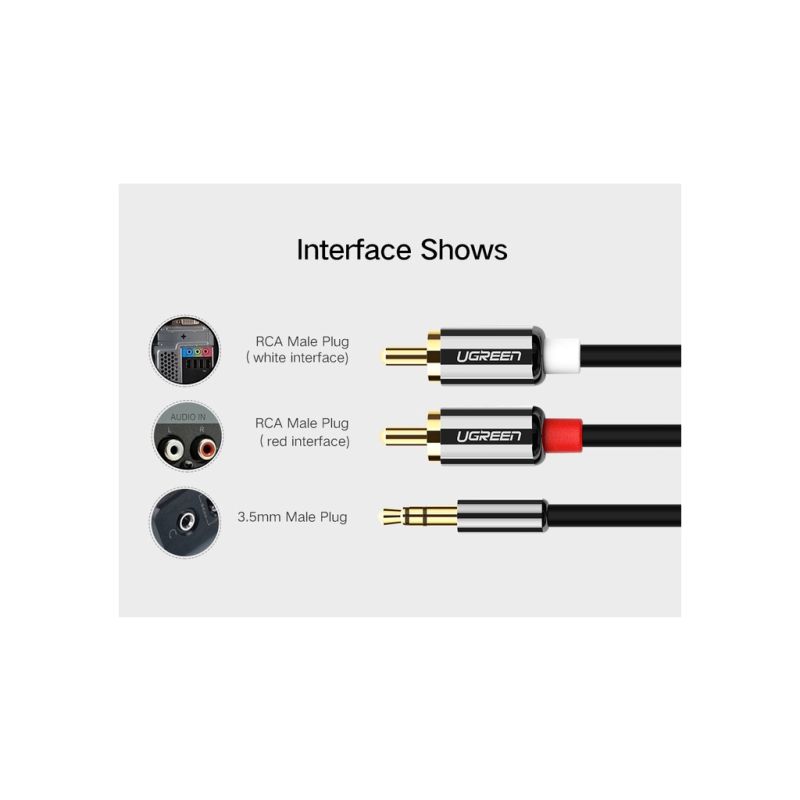 Кабель мультимедийный 3.5mm M to 2xRCA M 1.0m AV116 black Ugreen (10749)