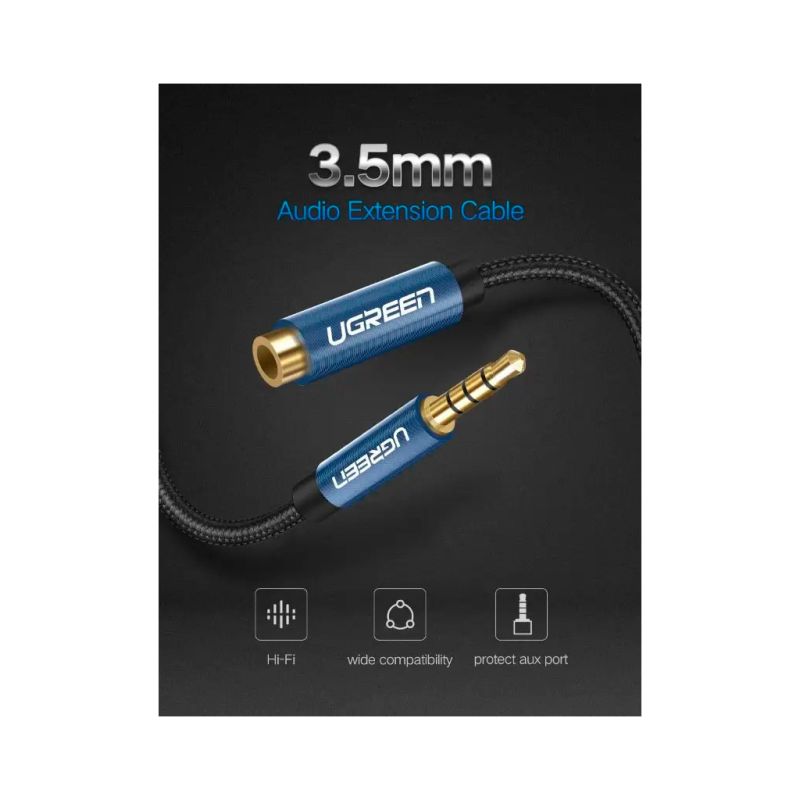 Кабель мультимедийный 3.5mm M to 3.5mm F 1.0m AV118 blue Ugreen (40673)