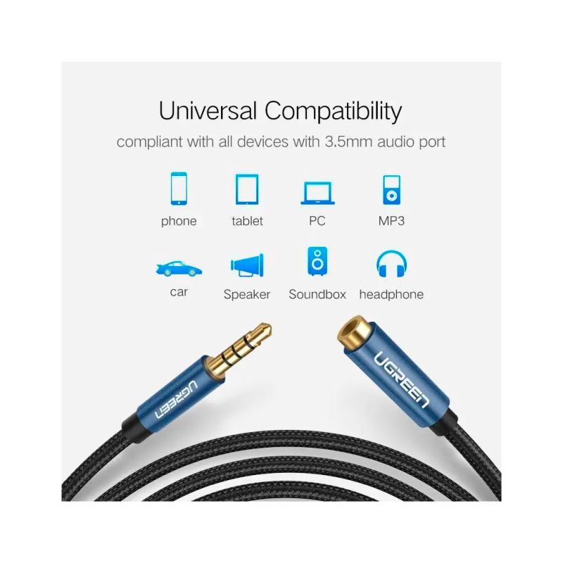 Кабель мультимедийный 3.5mm M to 3.5mm F 1.0m AV118 blue Ugreen (40673)