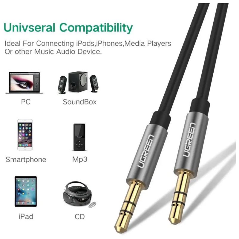 Кабель мультимедійний 3.5mm M to 3.5mm M 1.5m AV119 black Ugreen (10734)