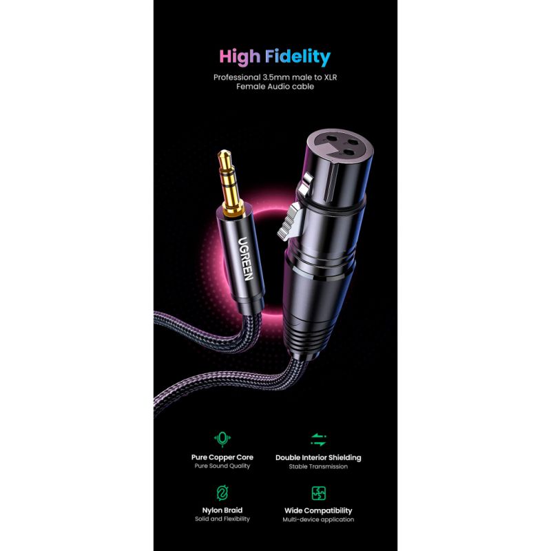 Кабель мультимедийный 3.5mm M to XLR F 2.0m AV182 black Ugreen (20244)