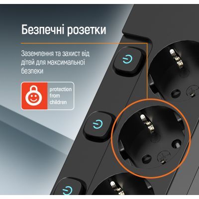 Сетевой фильтр питания ColorWay (CW-PSEA55SBK) 5 розеток5м (CW-PSEA55SBK)