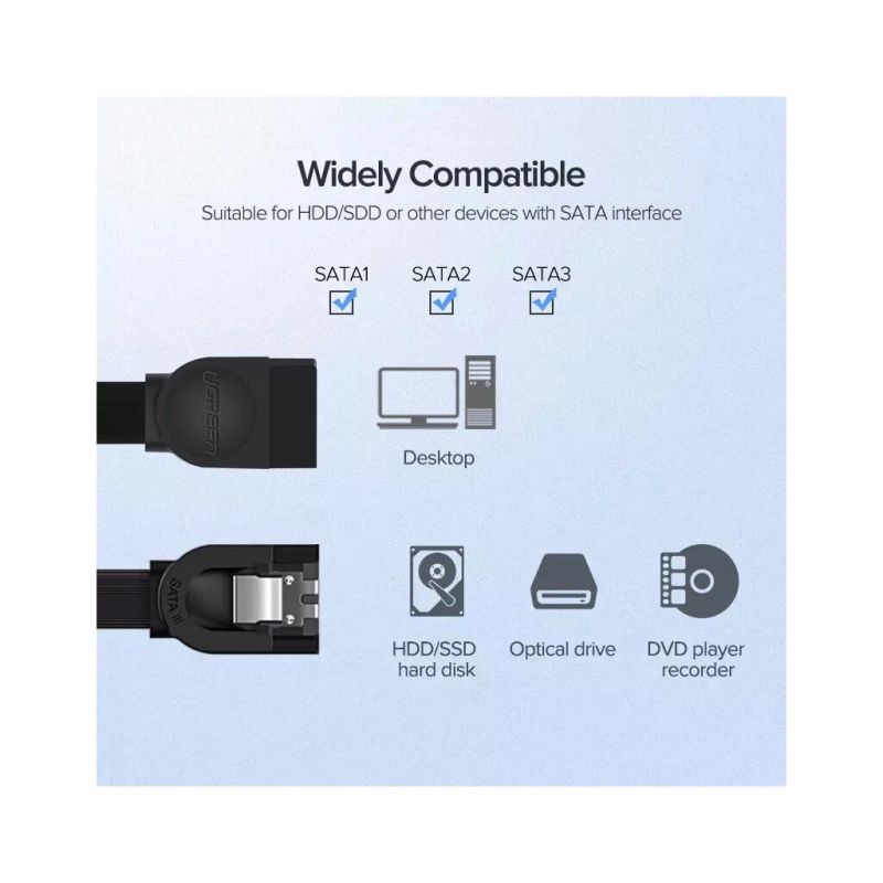 Кабель для передачи данных SATA 3 Data Cable 0.5m US217 Black Ugreen (30796)