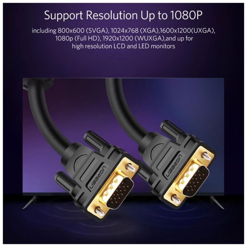 Кабель мультимедійний VGA M to VGA M 2.0m VG101 black Ugreen (11646)