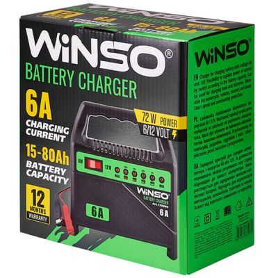 Зарядний пристрій для автомобільного акумулятора WINSO 6В-12В.Макс.струм підзарядки 6А.Макс.Ем 80Ah (139060)