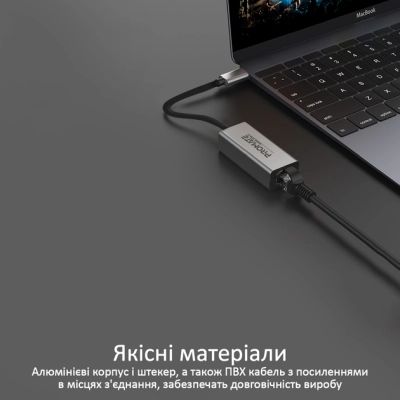 Адаптер Promate USB-C to RJ45 Ethernet 1000Mbps grey (gigaLink-c.grey)