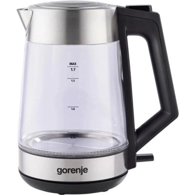 Електрочайник Gorenje 1.7л, 2,200 Вт, strix контроль, скло, нерж (K17OGS)