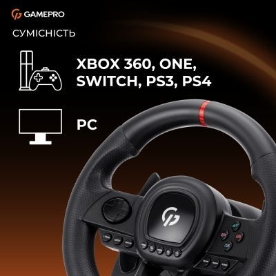 Руль GamePro (RW038PM) з педалями та коробкою передач PC/XBOX360/XBOXONE/SWITCH/PS3/PS4 (RW038PM)