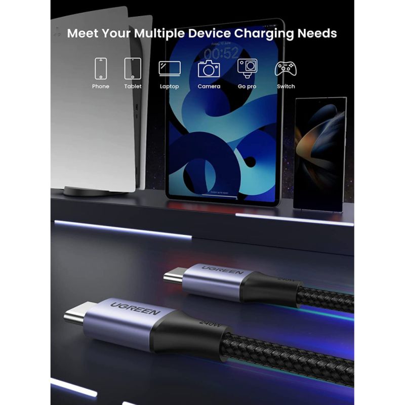 Дата кабель USB-C to USB-C 2.0m 240W space gray Ugreen (90440)