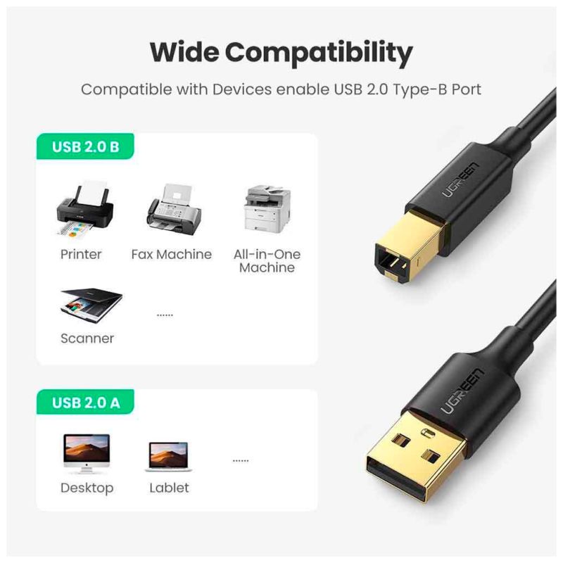 Кабель для принтера USB 2.0 AM/BM 2.0m black Ugreen (20847)