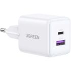 Зарядний пристрій Ugreen USB + USB-C GaN 30W X516 white (65015)