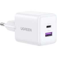 Зарядний пристрій Ugreen USB + USB-C GaN 30W X516 white (65015)