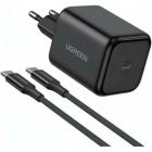 Зарядное устройство Ugreen USB-C GaN 45W + cable USB-C to USB-C X524 black (65054)