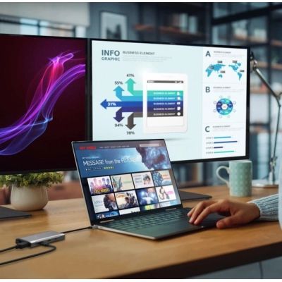 Концентратор J5create USB-C 9-in-1 2xUSB 3.2 + 2xUSB-C PD + 2xHDMI 4K + DisplayPort + SD/TF + RJ45 1000Mbps gray (JCD397-N)