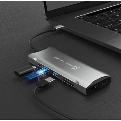Концентратор J5create USB-C 9-in-1 2xUSB 3.2 + 2xUSB-C PD + 2xHDMI 4K + DisplayPort + SD/TF + RJ45 1000Mbps gray (JCD397-N)