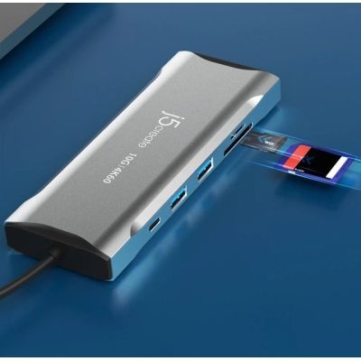 Концентратор J5create USB-C 9-in-1 2xUSB 3.2 + 2xUSB-C PD + 2xHDMI 4K + DisplayPort + SD/TF + RJ45 1000Mbps gray (JCD397-N)