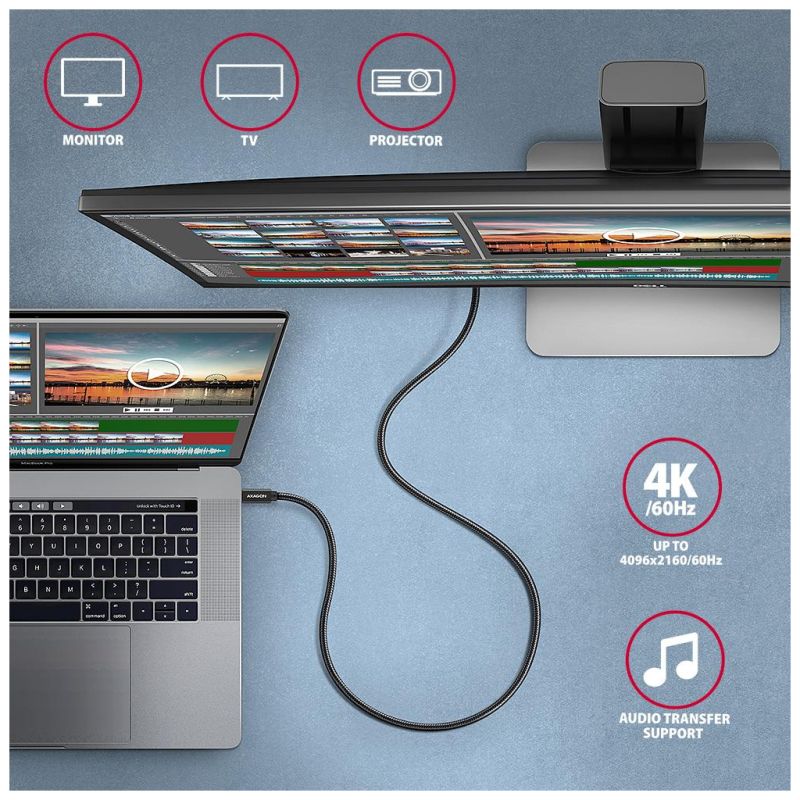 Дата кабель USB-C to USB-C 2.0m USB 3.2 Gen 2 PD 100W 5A 4K black AXAGON (BUCM32-CM20AB)