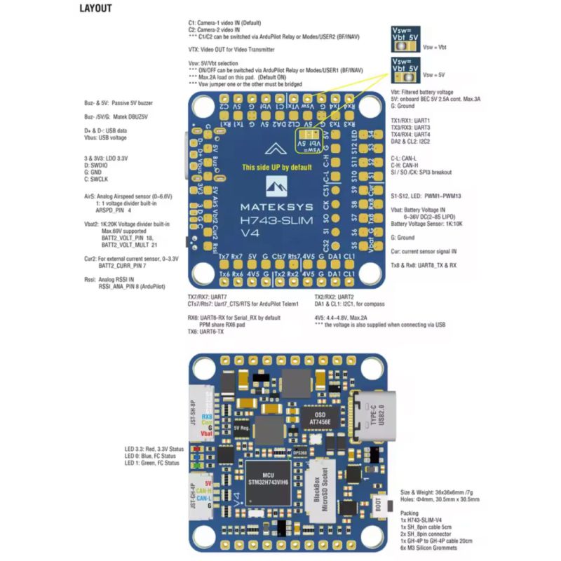 Полетный контроллер (FC) MATEK H743-SLIM-V4 (H743SLIMV4)