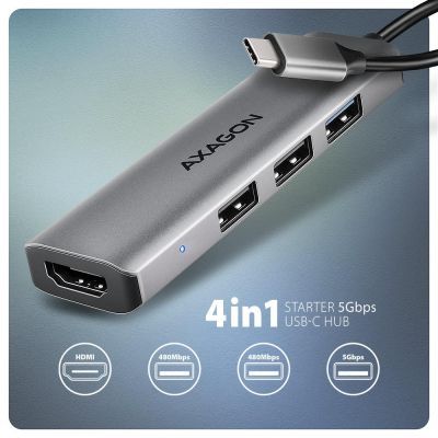 Концентратор AXAGON USB-C to 3xUSB-A + HDMI 0.15m gray (HMC-H3A)