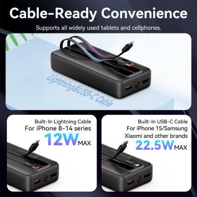Батарея универсальная Vention 20000 mAh 22.5W with Built-in USB-C and Lightning Cables (FHPB0)