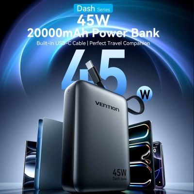 Батарея універсальна Vention 20000 mAh 45W Mini with Built-in USB-C Cable Gray (FHGH0)