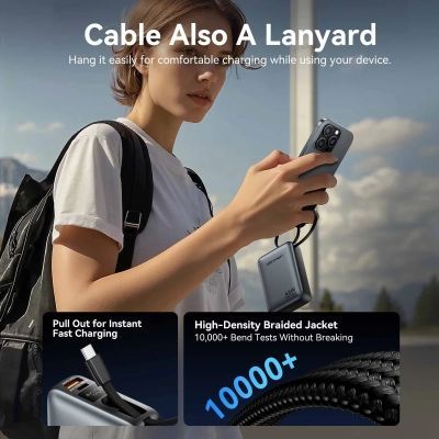 Батарея универсальная Vention 20000 mAh 45W Mini with Built-in USB-C Cable Gray (FHGH0)