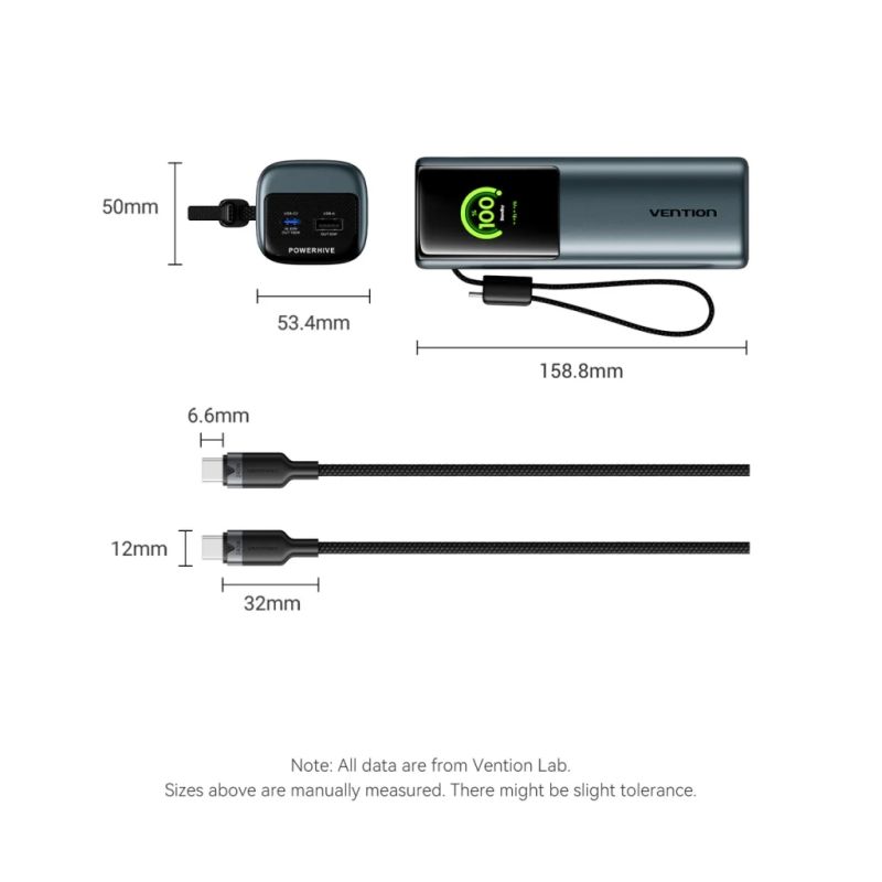 Батарея универсальная Vention 20000 mAh 165W Gray TFT Display Type (FKFH0)