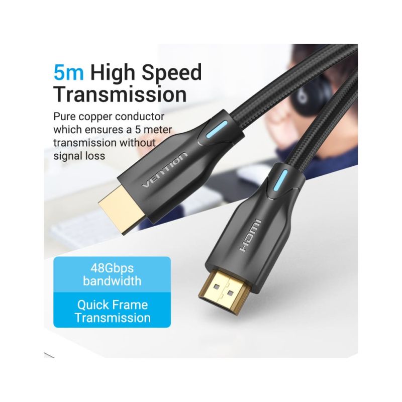 Кабель мультимедийный HDMI M to HDMI M 1.0m 8K60Hz cotton braided black Vention (AAUBF)