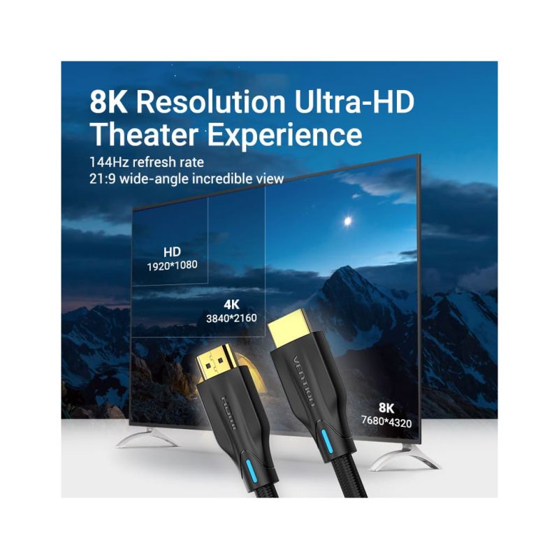 Кабель мультимедийный HDMI M to HDMI M 3.0m 8K60Hz cotton braided black Vention (AAUBI)