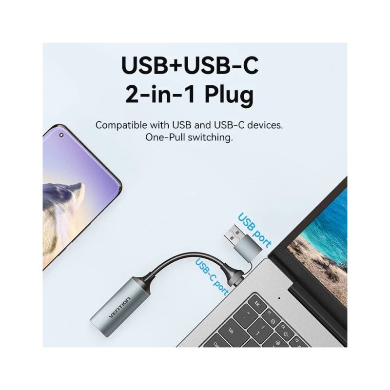 Переходник USB-C + USB-A to HDMI M 0.1m video capture gray Vention (ACWHA)