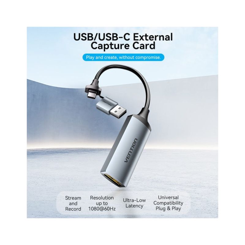 Переходник USB-C + USB-A to HDMI M 0.1m video capture gray Vention (ACWHA)