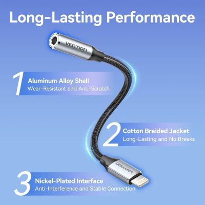 Перехідник Lightning to 3.5mm 0.1m cotton braided aluminum gray Vention (BMBHA)