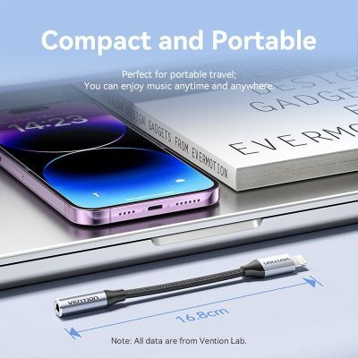 Перехідник Lightning to 3.5mm 0.1m cotton braided aluminum gray Vention (BMBHA)