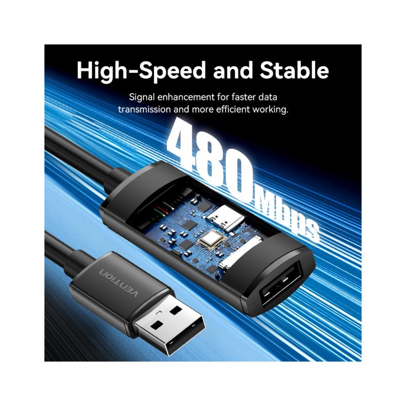 Дата кабель USB 2.0 AM/AF 15.0m Active black Vention (CBKBN)