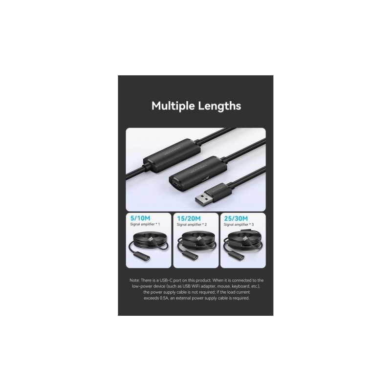 Дата кабель USB 2.0 AM/AF 30.0m Active black Vention (CBKBT)