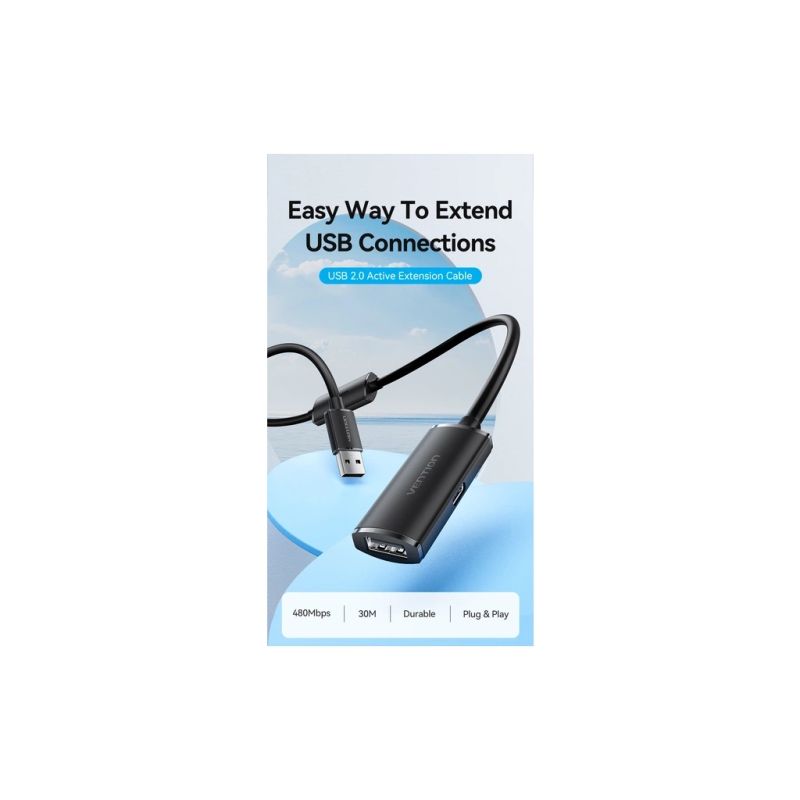 Дата кабель USB 2.0 AM/AF 30.0m Active black Vention (CBKBT)