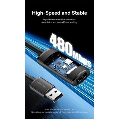 Дата кабель USB 2.0 AM/AF 30.0m Active black Vention (CBKBT)