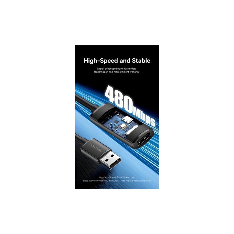 Дата кабель USB 2.0 AM/AF 30.0m Active black Vention (CBKBT)