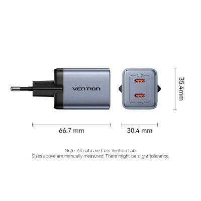 Зарядное устройство Vention 2xUSB-C PD45W GaN transparent gray (FCFH0-EU)