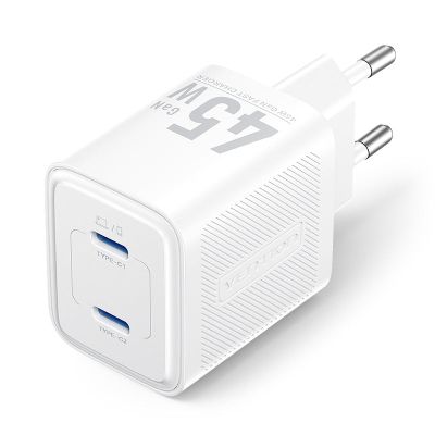 Зарядний пристрій Vention 2xUSB-C PD45W GaN transparent white (FCFW0-EU)