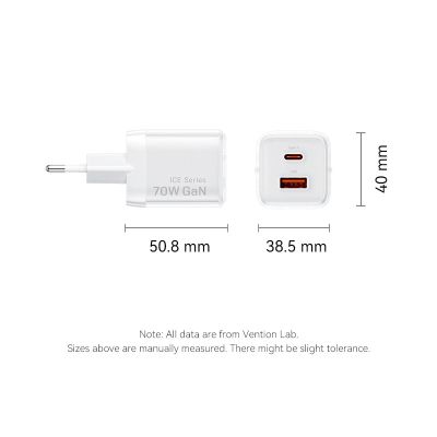 Зарядное устройство Vention 1xUSB-C PD70W + 1xUSB QC3.0 22.5W GaN transparent gray (FCGH0-EU)