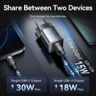 Зарядний пристрій Vention 1xUSB-C PD30W + 1xUSB QC3.0 18W GaN gray (FEWH0-EU)